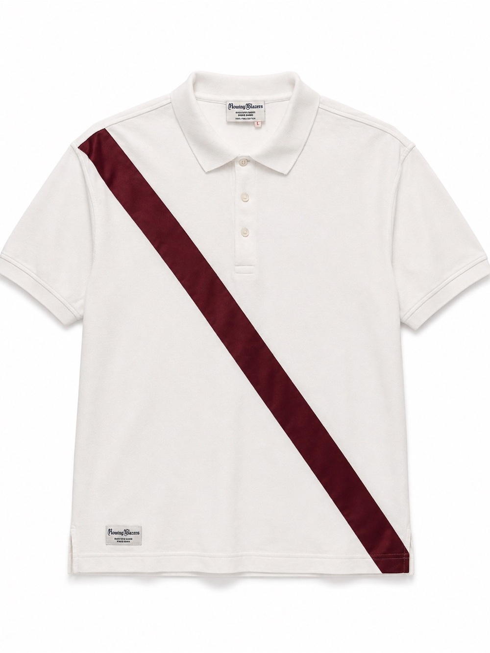Rowing Blazers White Burgundy Diagonal Sash Polo Shirt Size L 100% Pima Cotton